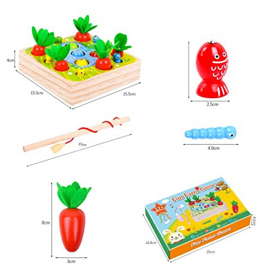 Activity-board  Magnetische Fischerei Spiel Holzspielzeug: 3 in 1 hölzerne Karotte Ernte Form Sortierspiel 
