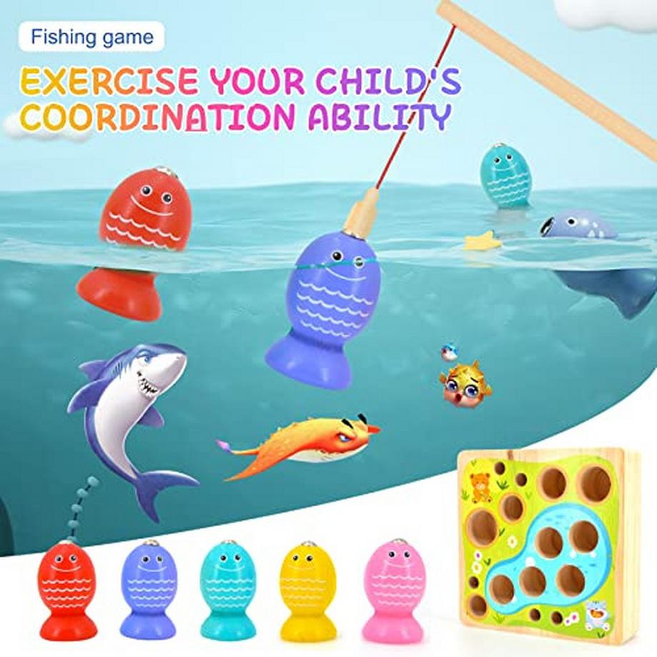 Activity-board  Magnetische Fischerei Spiel Holzspielzeug: 3 in 1 hölzerne Karotte Ernte Form Sortierspiel 