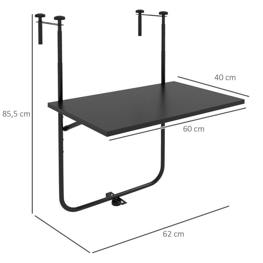 Northio Balkontisch Zum Einhängen Klappbarer Hängetisch, 3-Fach Höhenverstellbar, Bis 15 Kg, 62X60 Cm, Schwarz  