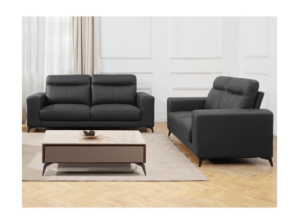 Vente-unique Couchgarnitur Leder 3+2 - Schwarz - MONTANER  