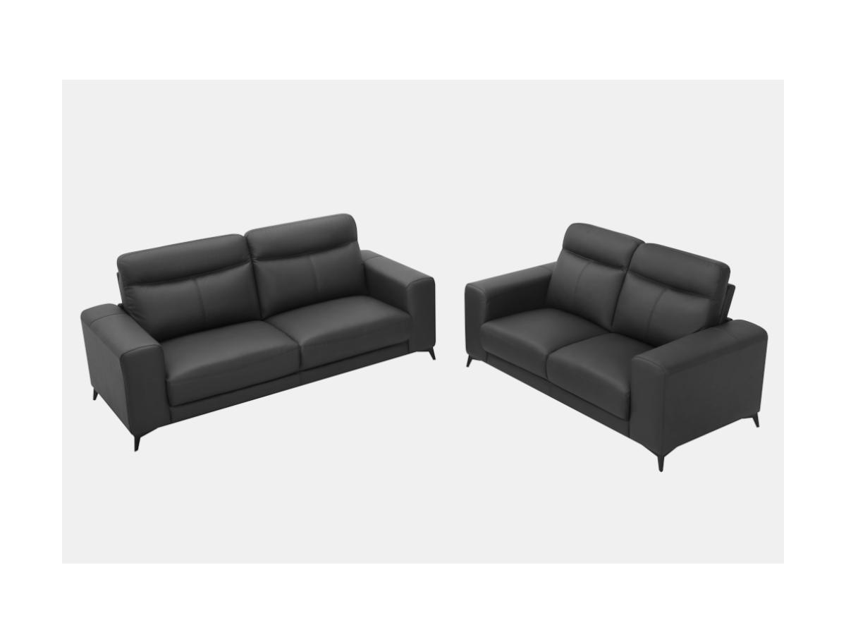 Vente-unique Couchgarnitur Leder 3+2 - Schwarz - MONTANER  