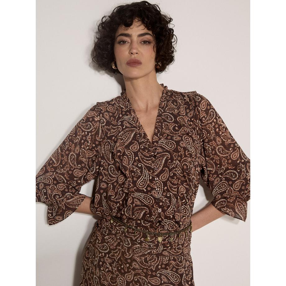 Blouse à volants en mousseline à motif paisley