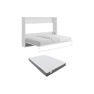 Vente-unique Letto a scomparsa con apertura orizzontale manuale 140 x 200 cm Bianco + Materasso - MALINA II  