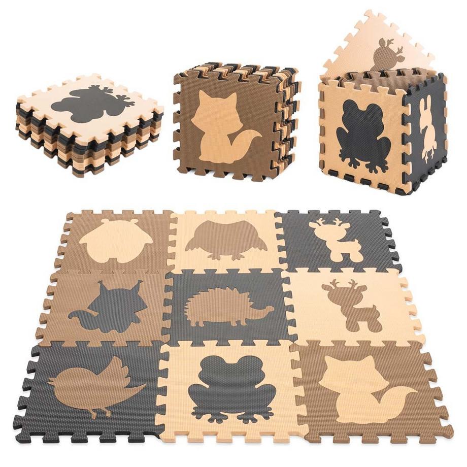 Pricenet  Schaumstoff-Puzzlematte für Kinder 9el.-braun-schwarz 85cm x 85cm x 1cm 