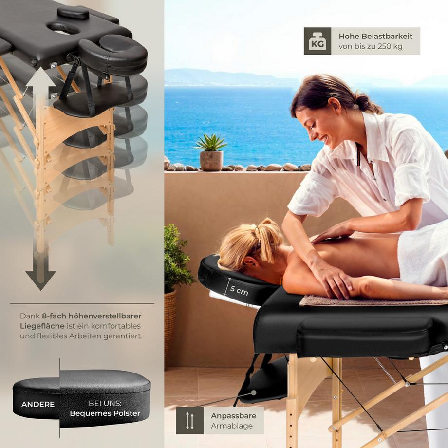 Tectake Set lettino da massaggio a 2 zone Freddi Larghezza 61 cm,Imbottitura 5 cm  