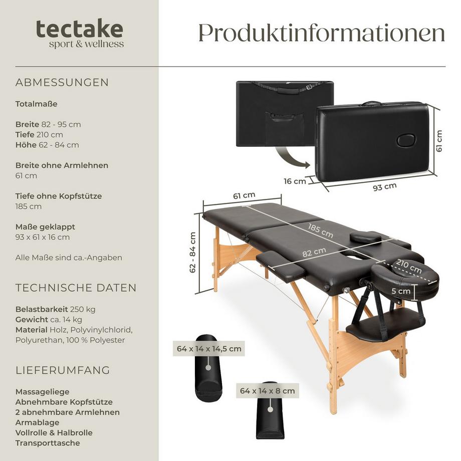 Tectake Set lettino da massaggio a 2 zone Freddi Larghezza 61 cm,Imbottitura 5 cm  