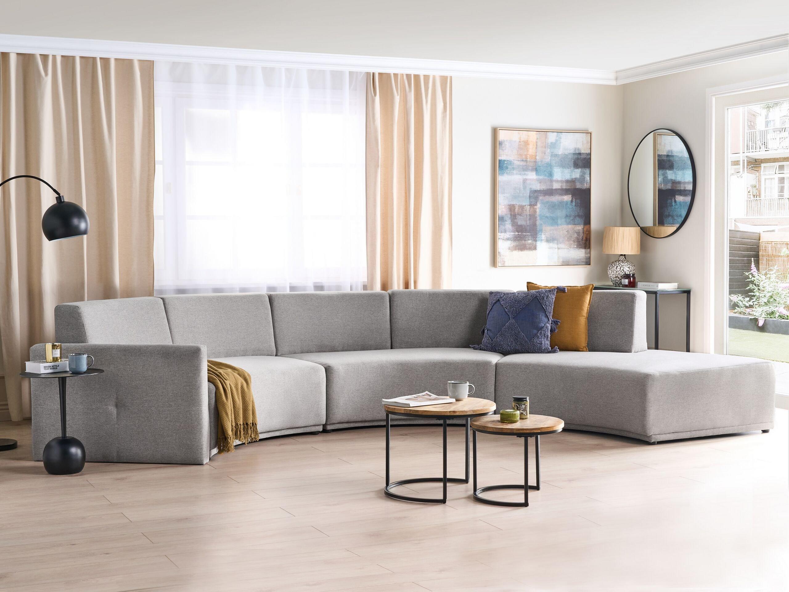 Beliani Halbrundes Sofa aus Leinen Modern BOLEN  