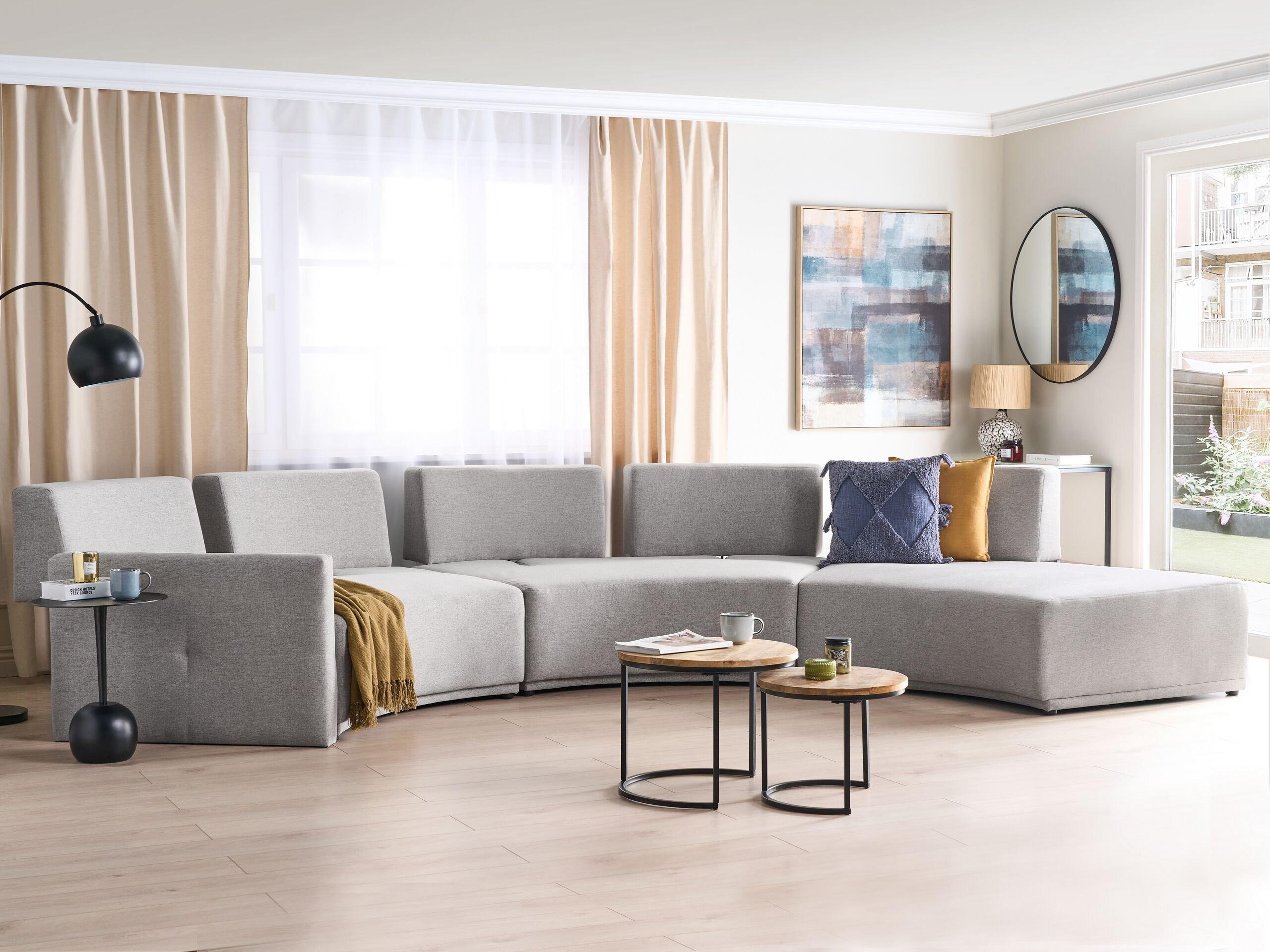 Beliani Halbrundes Sofa aus Leinen Modern BOLEN  