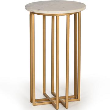Tavolino marmo bianco oro tondo 30x30