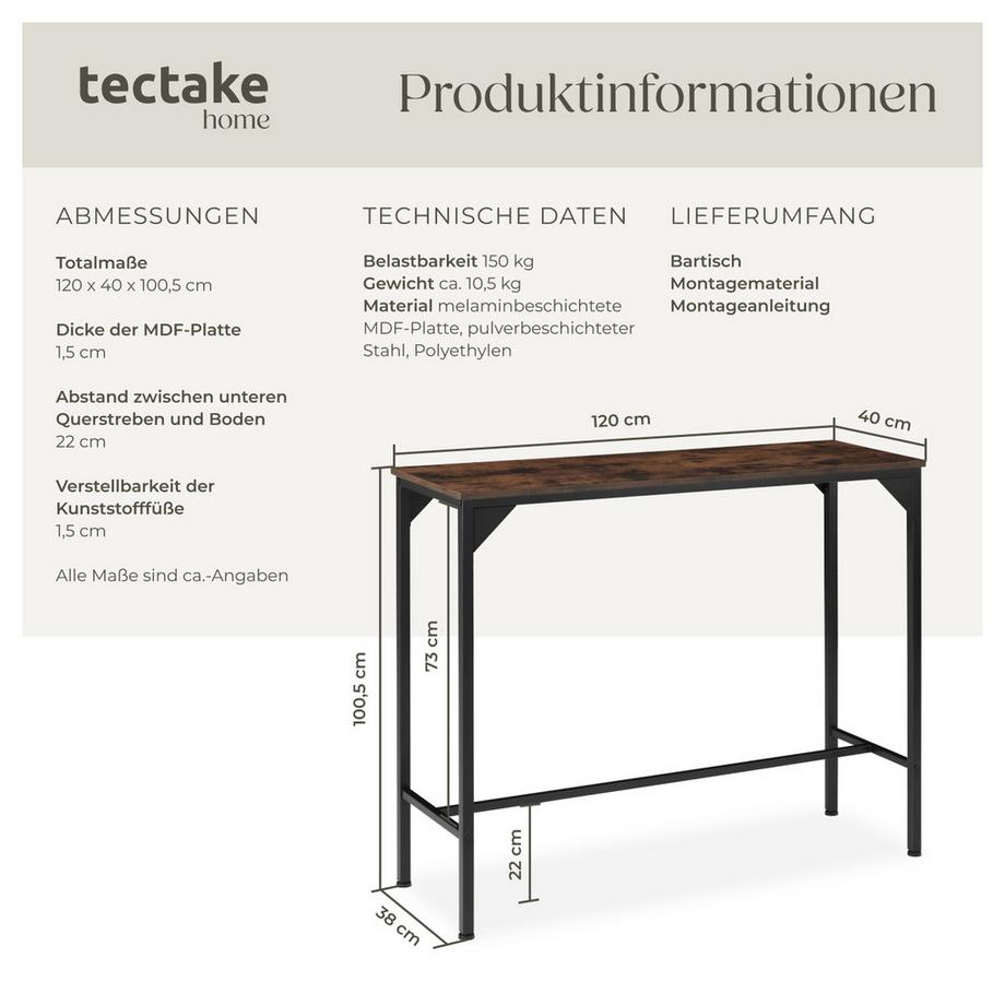 Tectake Bartisch Kerry Industrial Style Holz und Stahl  