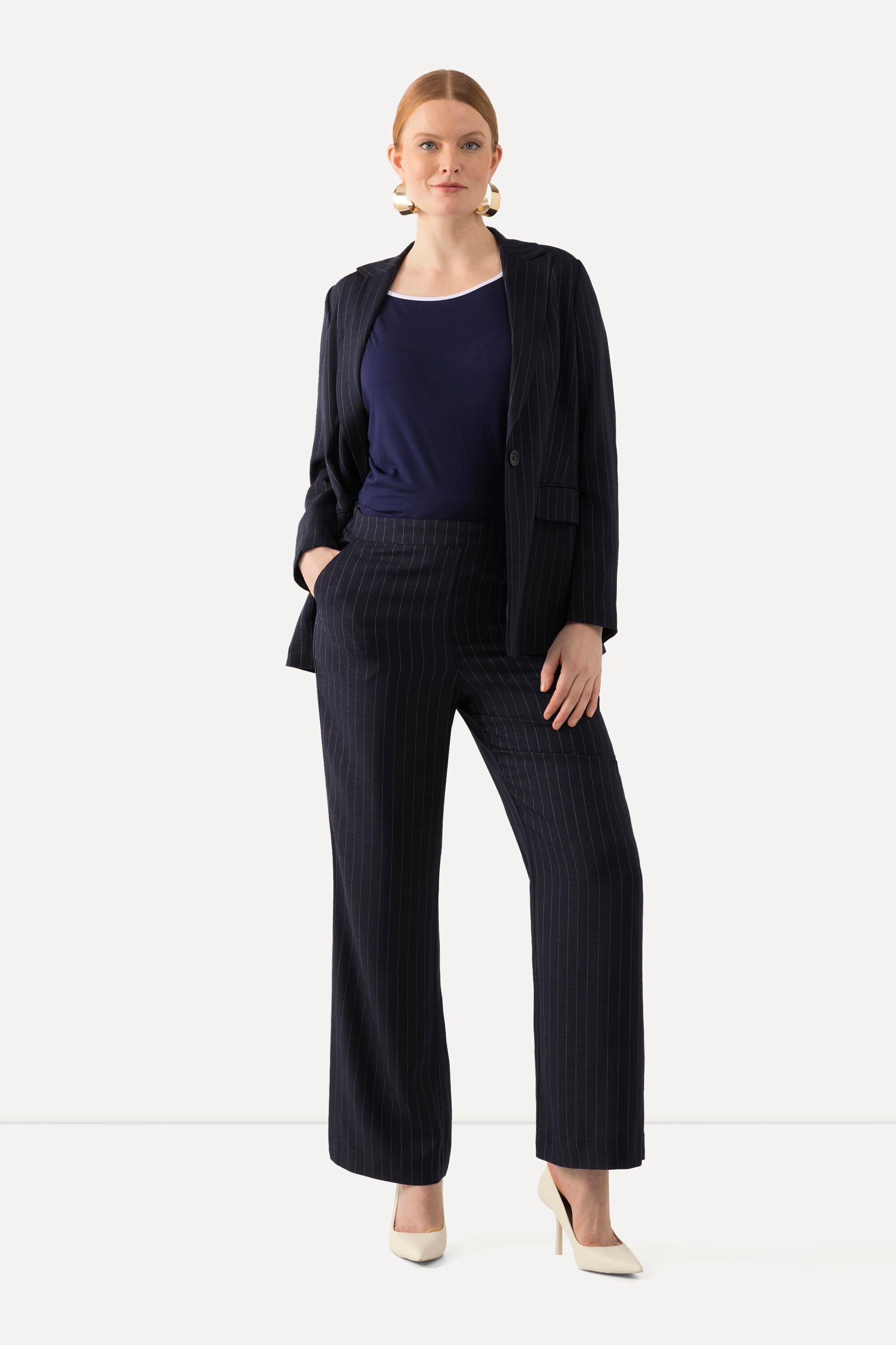 Ulla Popken Pantalon de tailleur Fines Rayures Taille Confortable Jambe Droite  