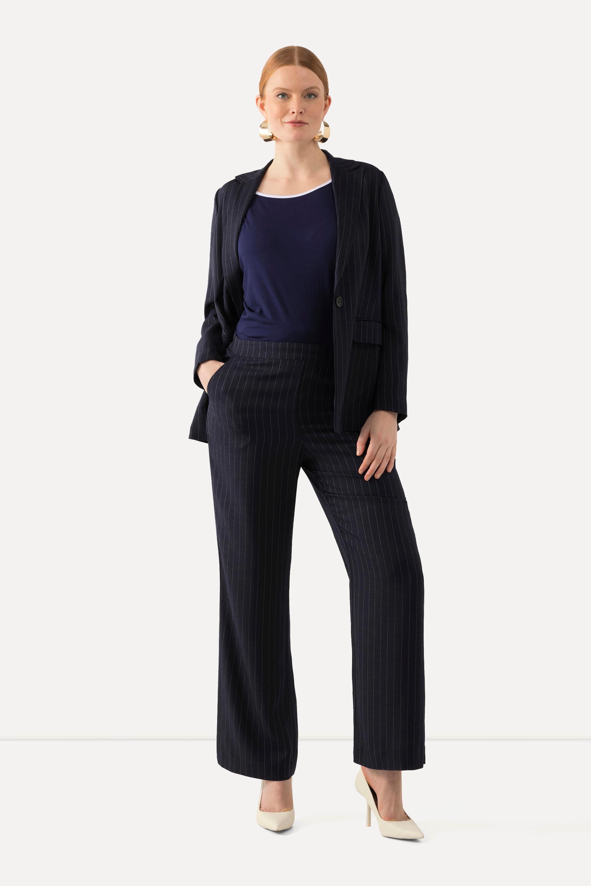 Ulla Popken Pantalon de tailleur Fines Rayures Taille Confortable Jambe Droite  