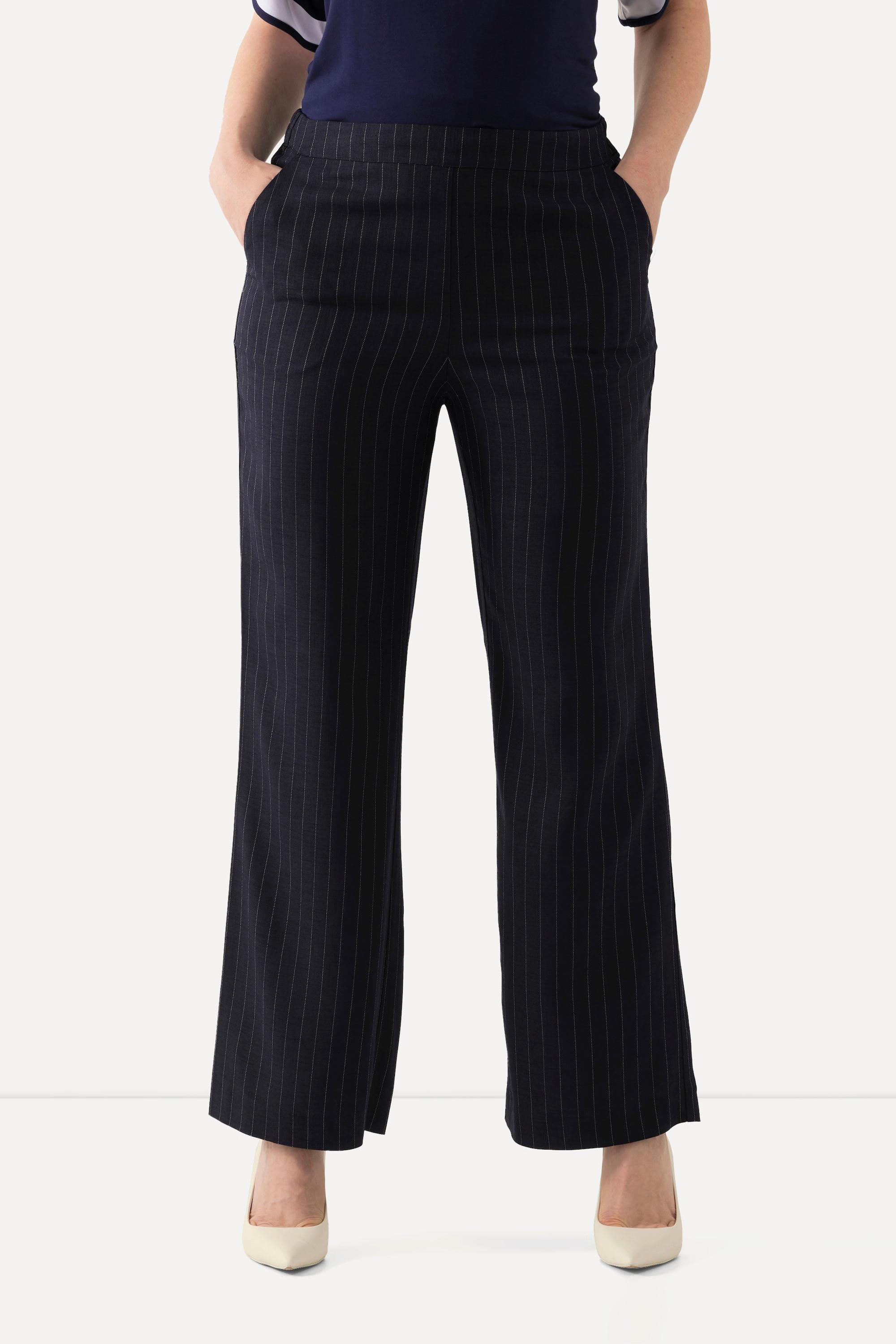 Ulla Popken Pantalon de tailleur Fines Rayures Taille Confortable Jambe Droite  