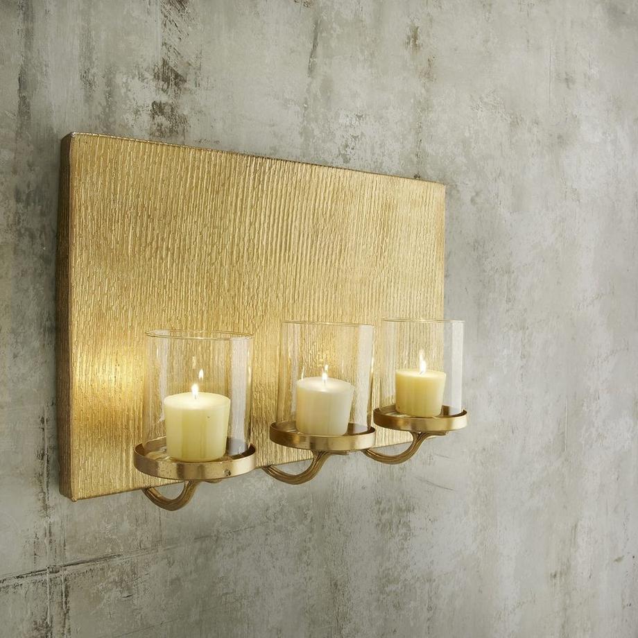 Applique 3 flammes verre aluminium bronze doré 52x36