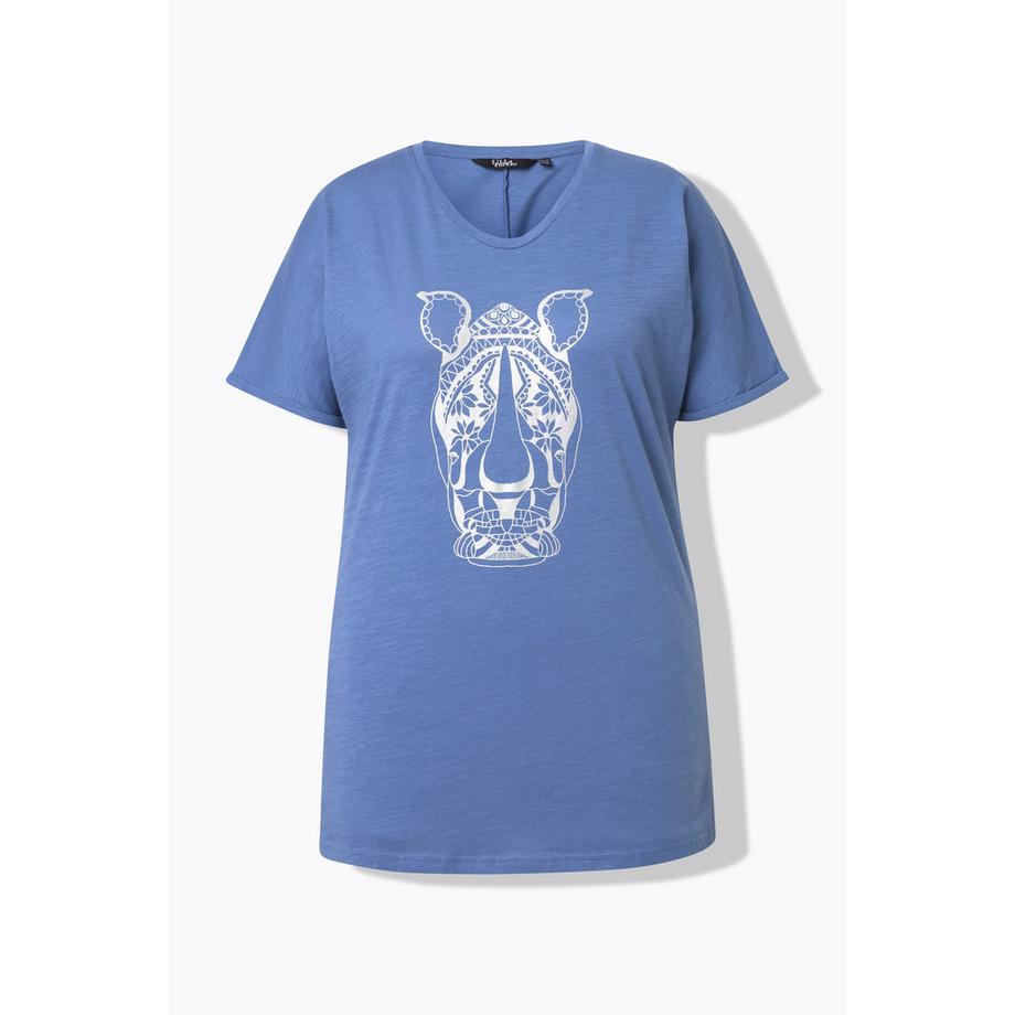 Ulla Popken Oversized Tiermotiv Halbarm V-Ausschnitt T-Shirt  