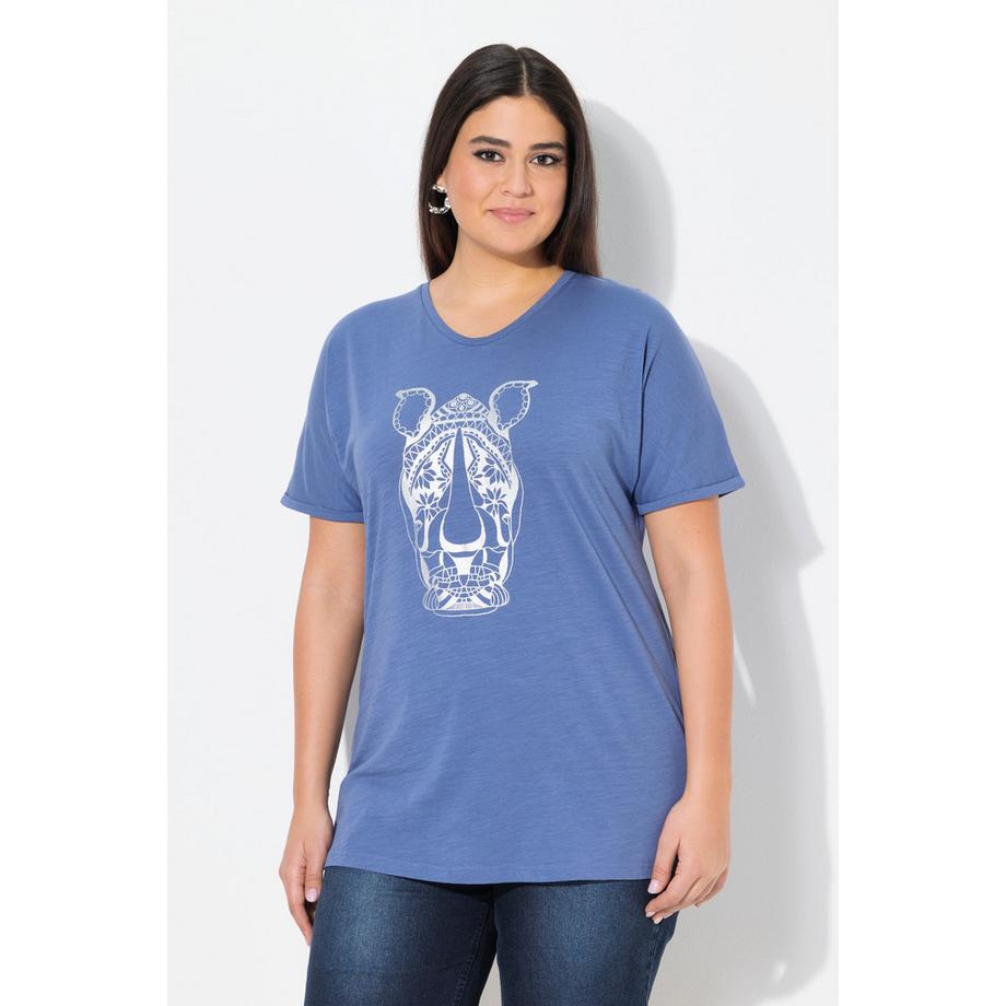 Ulla Popken Oversized Tiermotiv Halbarm V-Ausschnitt T-Shirt  