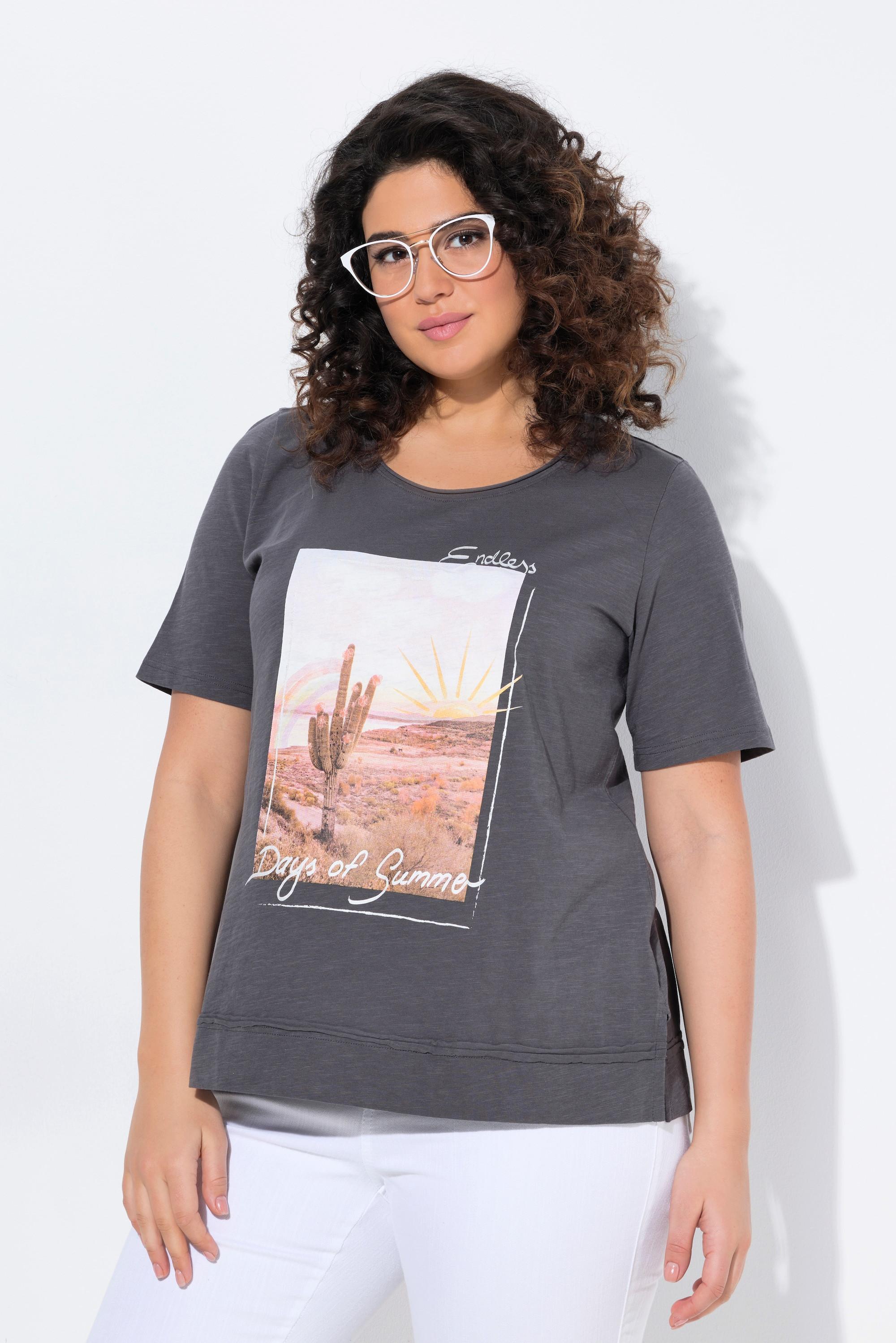 Ulla Popken T-shirt Classic Cactus Bordi Arrotolati Scollo Rotondo Maniche Corte  