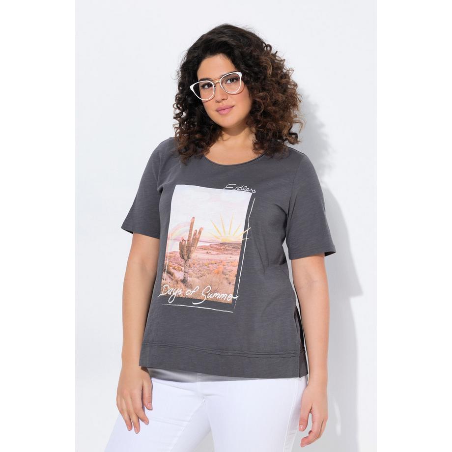 Ulla Popken Classic Kaktus Rollkanten Rundhals Halbarm T-Shirt  