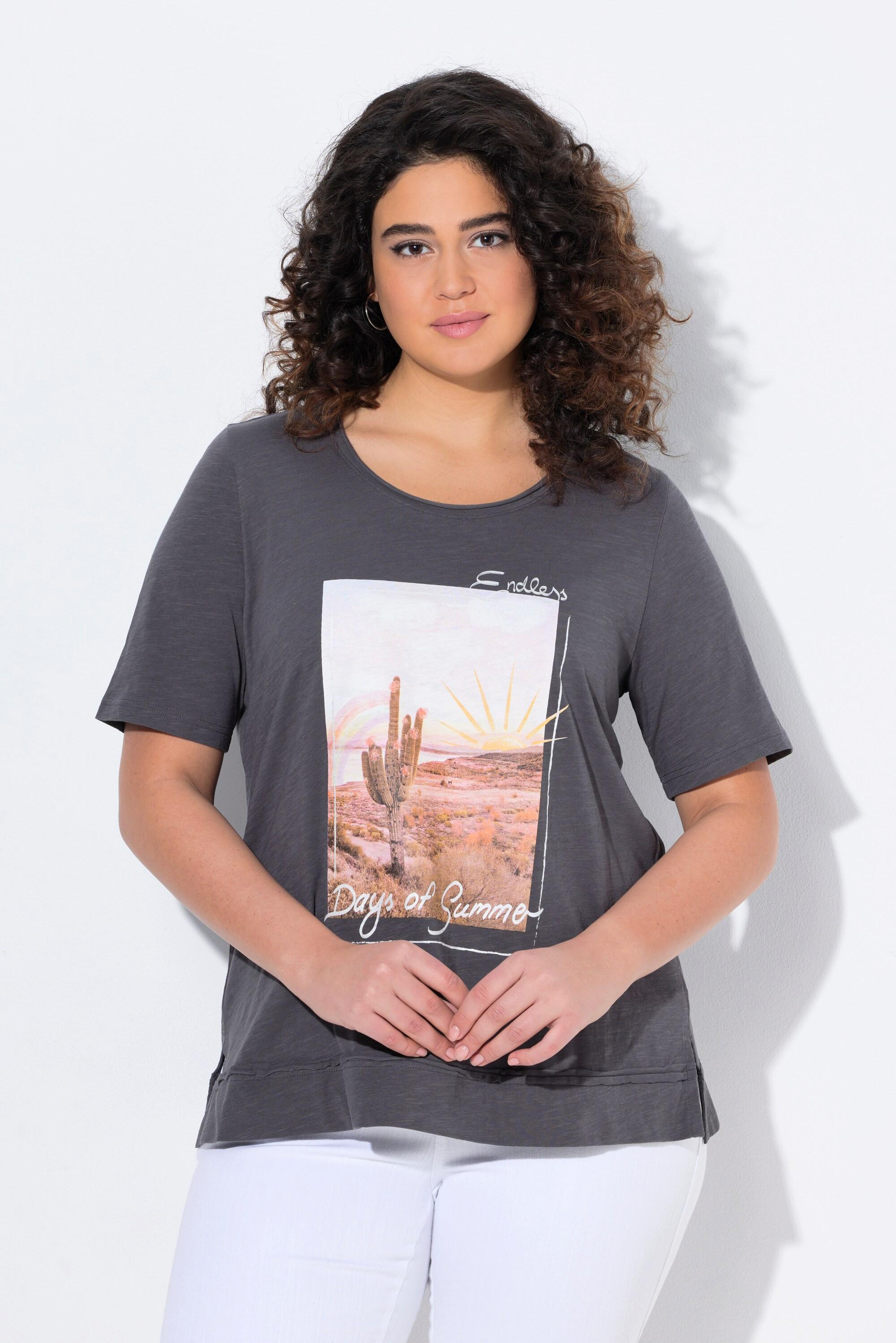 Ulla Popken T-shirt Classic Cactus Bordi Arrotolati Scollo Rotondo Maniche Corte  