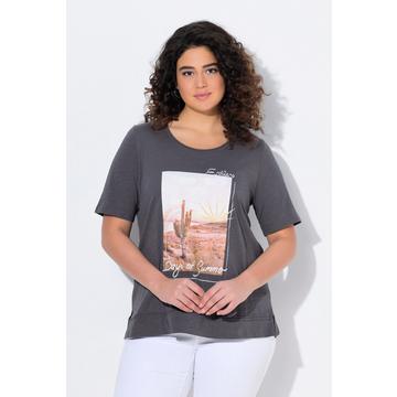 T-shirt classica con cactus, orli arrotolati, scollo a girocollo e mezze maniche