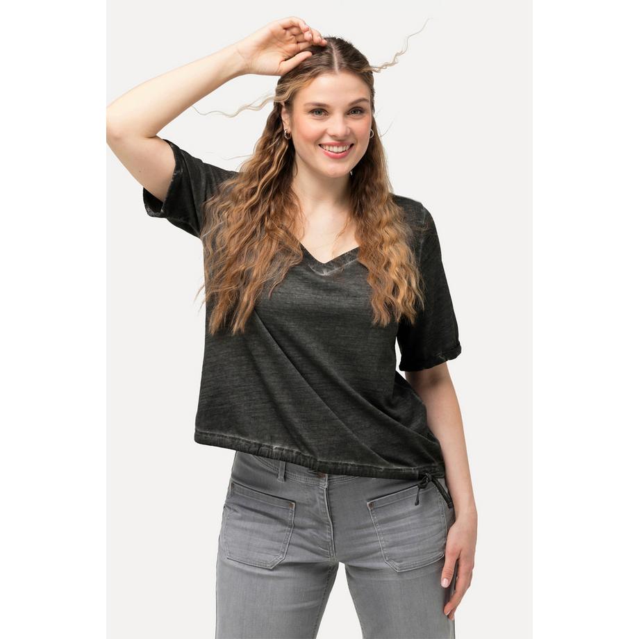 Ulla Popken T-shirt à manches courtes étoile métallique avec ruban à froncer  