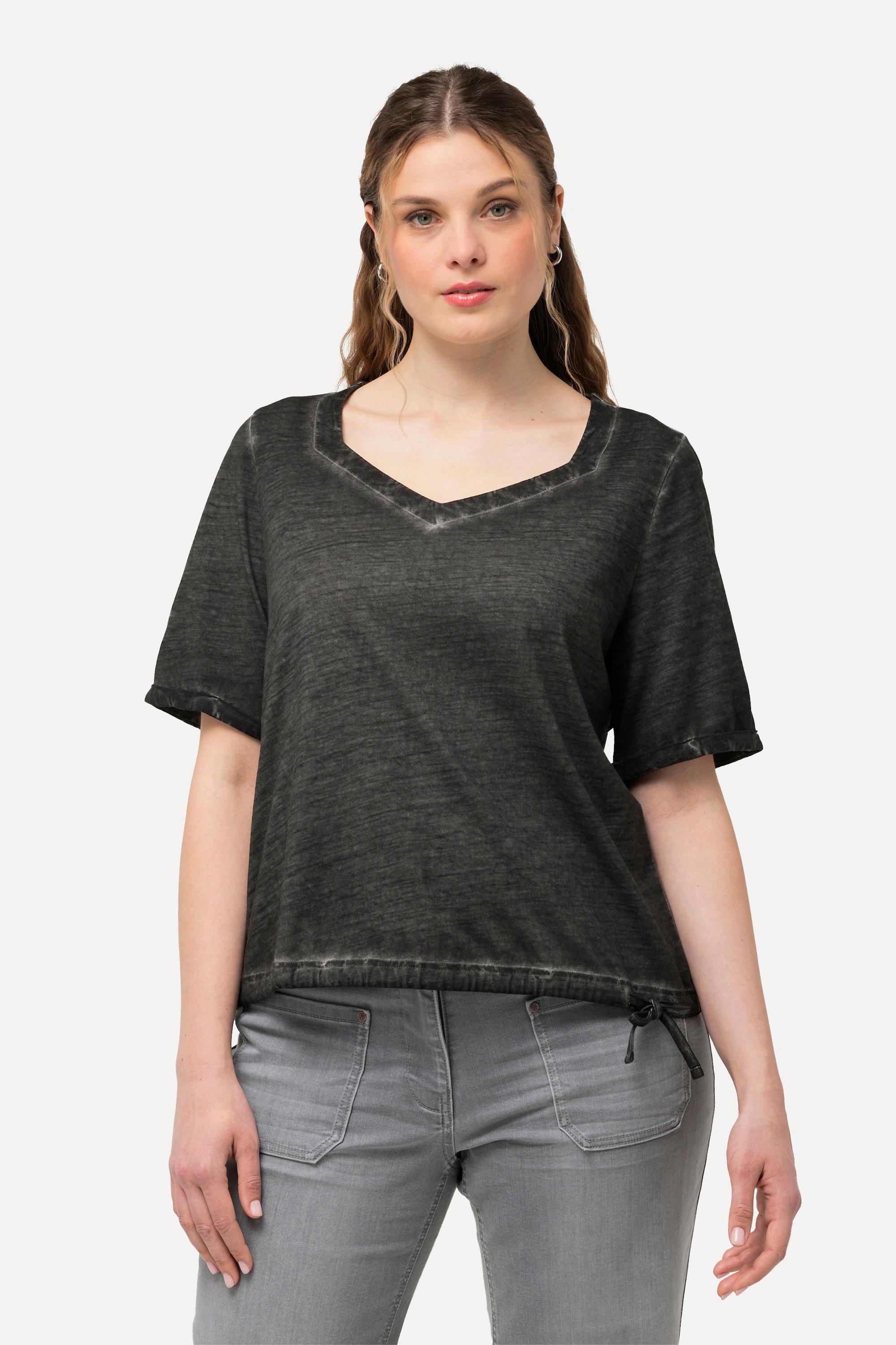 Ulla Popken  T-Shirt, Metallic-Stern, Saumband, Herzausschnitt, Halbarm 