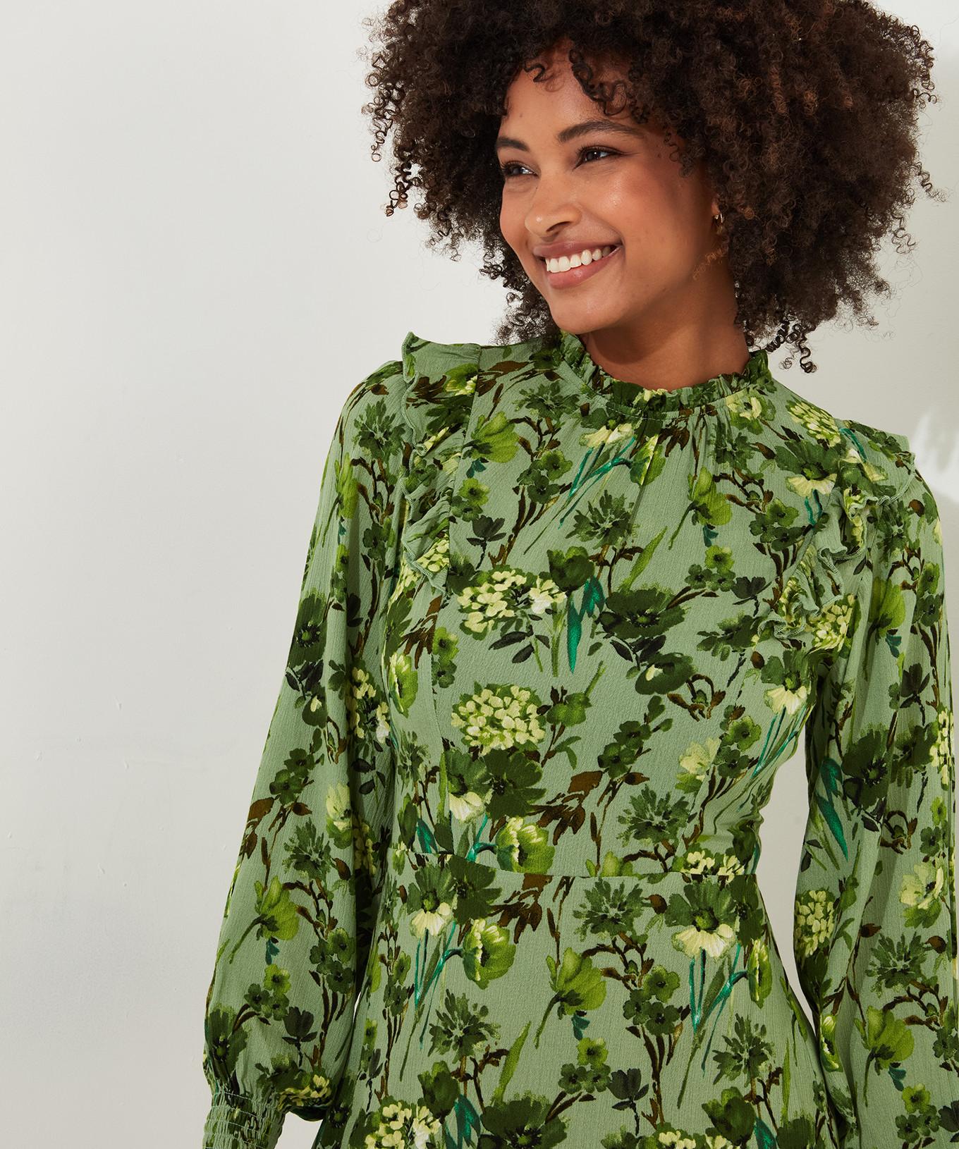 Joe Browns  Robe Col Montant Florale et Volantée 