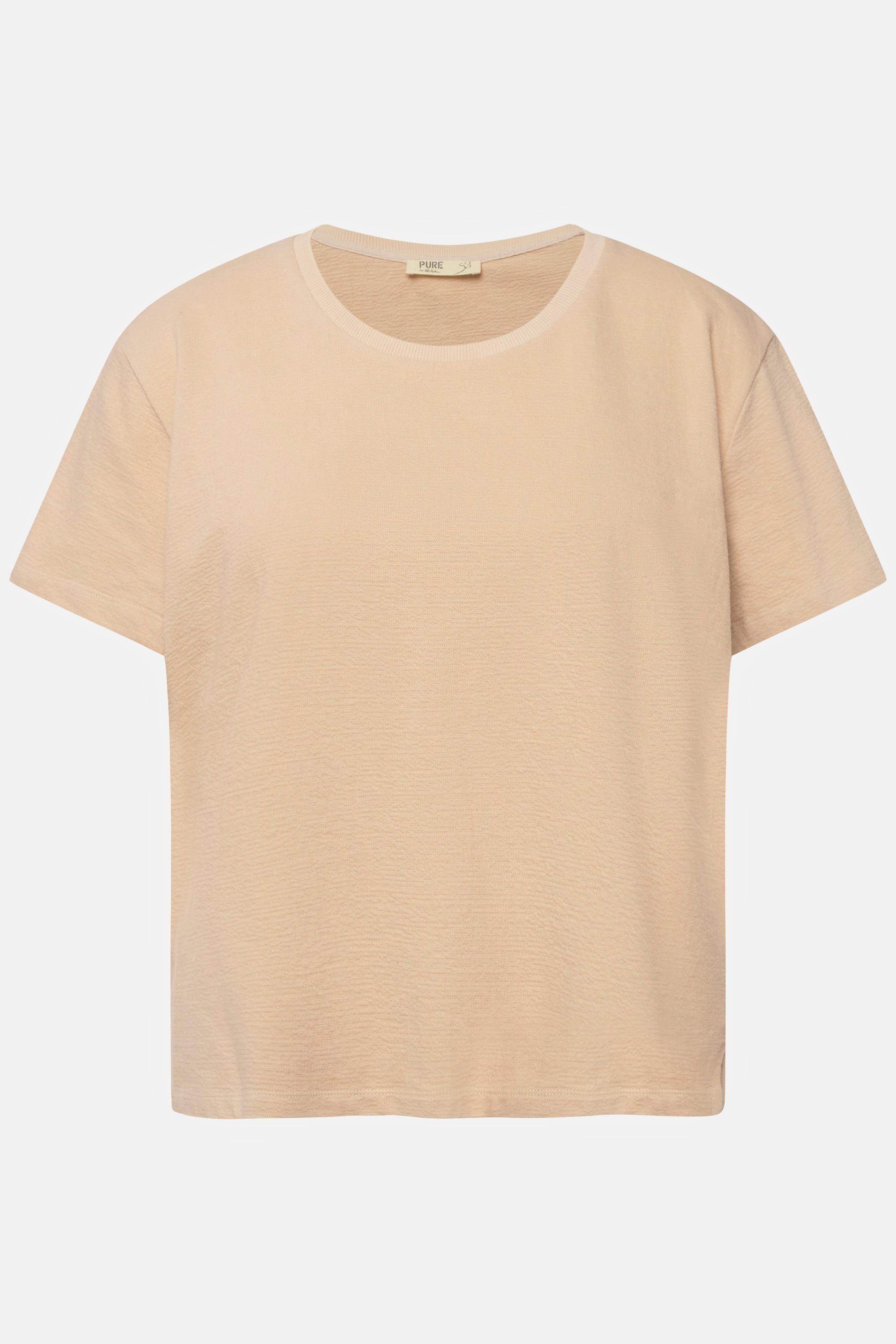 Ulla Popken  T-shirt di cotone biologico con scollo a girocollo e mezze maniche 