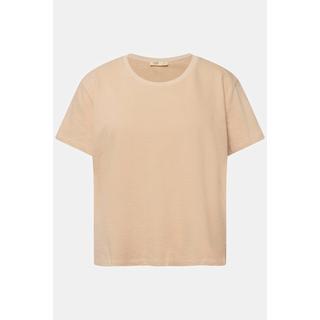 Ulla Popken  T-shirt di cotone biologico con scollo a girocollo e mezze maniche 