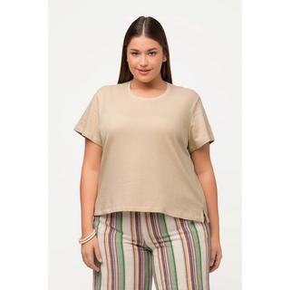 Ulla Popken  T-shirt di cotone biologico con scollo a girocollo e mezze maniche 