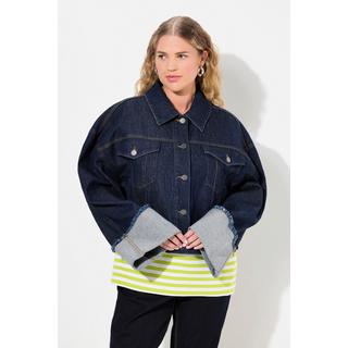 Ulla Popken  Giacca di jeans in denim elasticizzato, maniche con risvolto e collo da camicia 