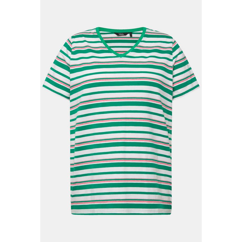 Ulla Popken T-shirt Classic Rayures Col V Manches Courtes  