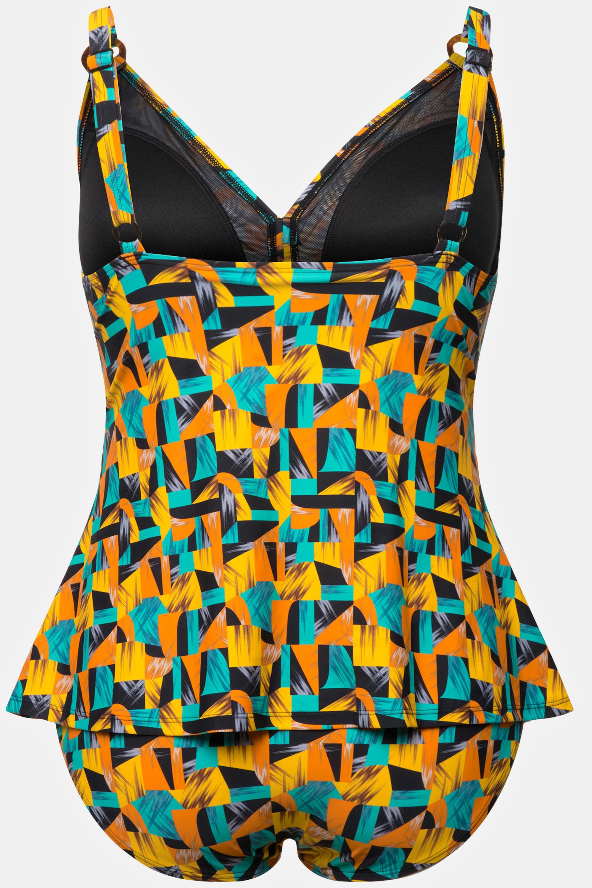 Ulla Popken  Tankini, abstrakter Druck, Softcups, recycelt 