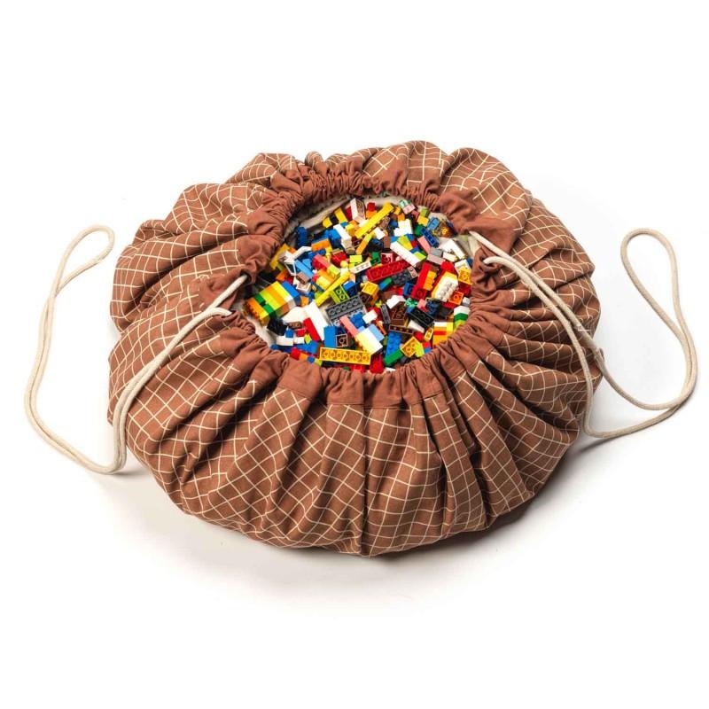 Play&Go Spielzeugsack, Print Organic grid brown, Play&Go  