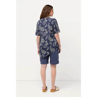 Ulla Popken  Longshirt, Paisley, V-Ausschnitt, Halbarm, Biobaumwolle 