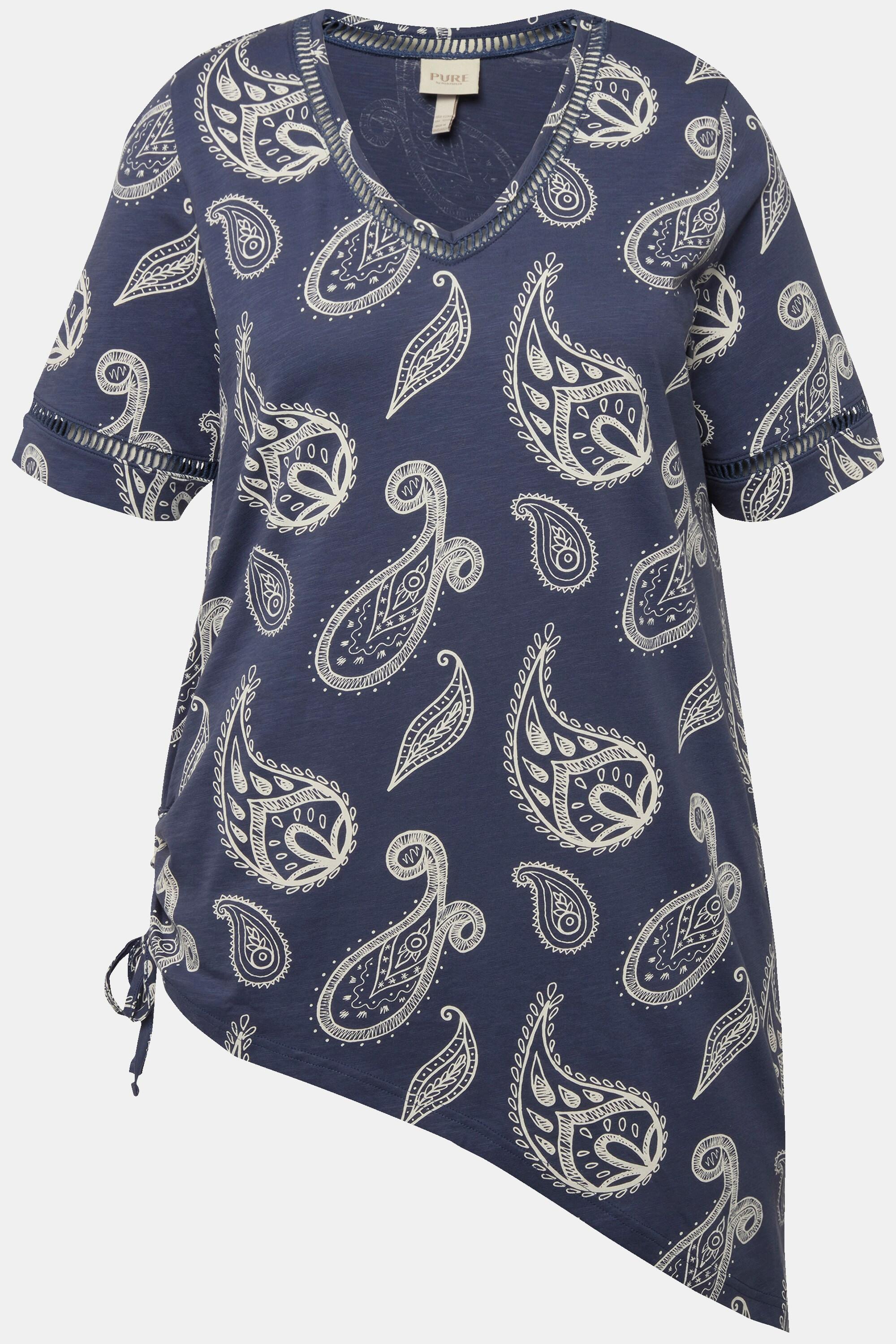 Ulla Popken  Longshirt, Paisley, V-Ausschnitt, Halbarm, Biobaumwolle 