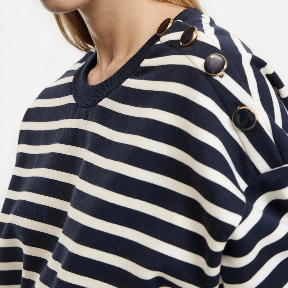 La Redoute Collections Sweatshirt rayé col rond avec patte de boutonnage épaule  