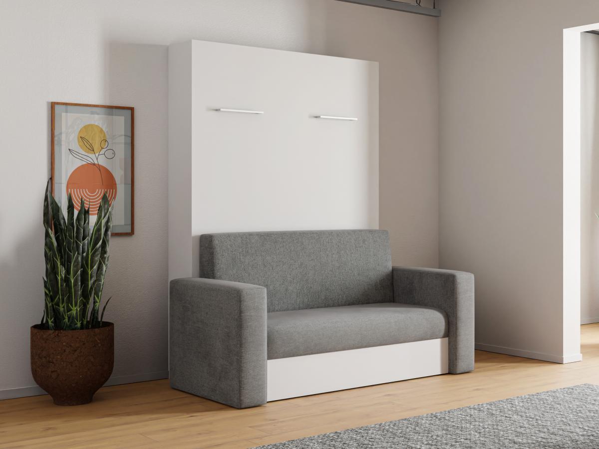 Vente-unique Ausziehbares Sofa 140 x 200 cm + Matratze - Manuelle vertikale Öffnung - Weiß & Grau - VACIALA II  