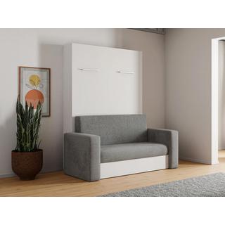 Vente-unique Letto a scomparsa con divano apertura verticale manuale 140 x 200 cm Bianco e Grigio + Materasso - VACIALA II  