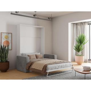 Vente-unique Letto a scomparsa con divano apertura verticale manuale 140 x 200 cm Bianco e Grigio + Materasso - VACIALA II  