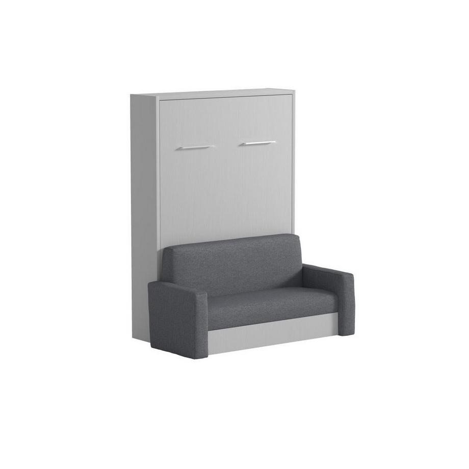 Vente-unique Lit escamotable canapé 140 x 200 cm - Ouverture verticale manuelle - Blanc et gris + Matelas - VACIALA II  