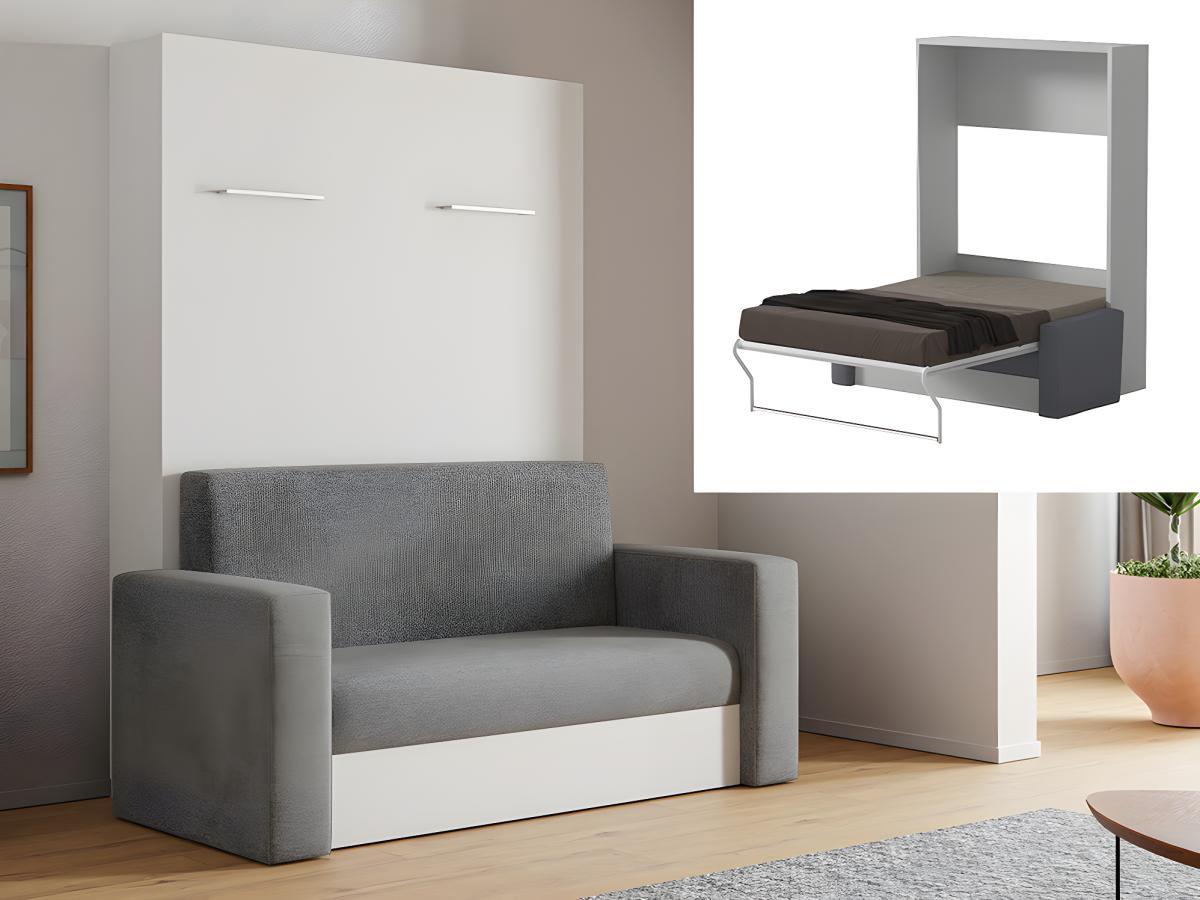 Vente-unique Ausziehbares Sofa 140 x 200 cm + Matratze - Manuelle vertikale Öffnung - Weiß & Grau - VACIALA II  