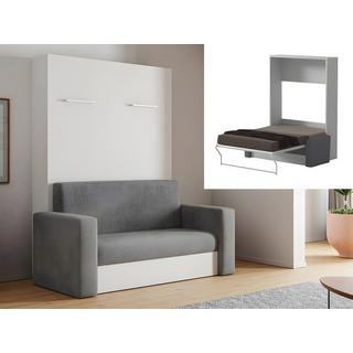 Vente-unique Letto a scomparsa con divano apertura verticale manuale 140 x 200 cm Bianco e Grigio + Materasso - VACIALA II  