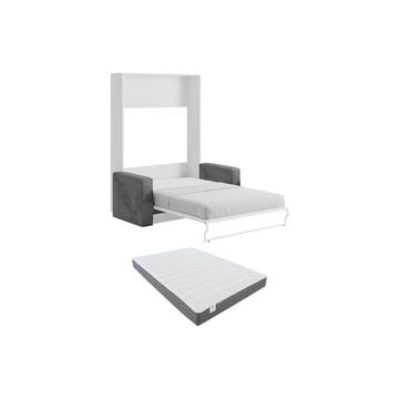 Letto a scomparsa con divano apertura verticale manuale 140 x 200 cm Bianco e Grigio + Materasso - VACIALA II