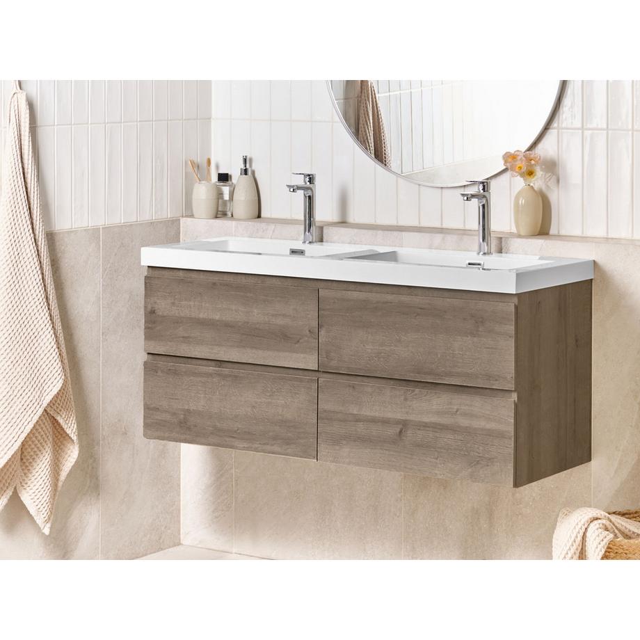 Beliani Wandmontierter Waschtischunterschrank mit Doppelwaschbecken aus MDF-Platte Modern VIEDMA  