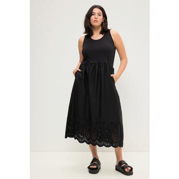 Maxikleid, A-Line, Materialmix, Rundhals, ärmellos, Loch-Stickerei