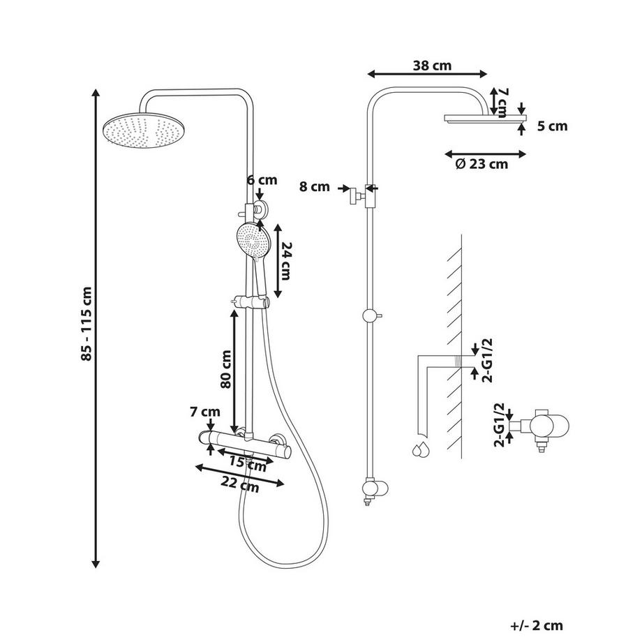 Beliani Ensemble de douche avec mitigeur et douche de pluie en Laiton Moderne CATAMARCA  
