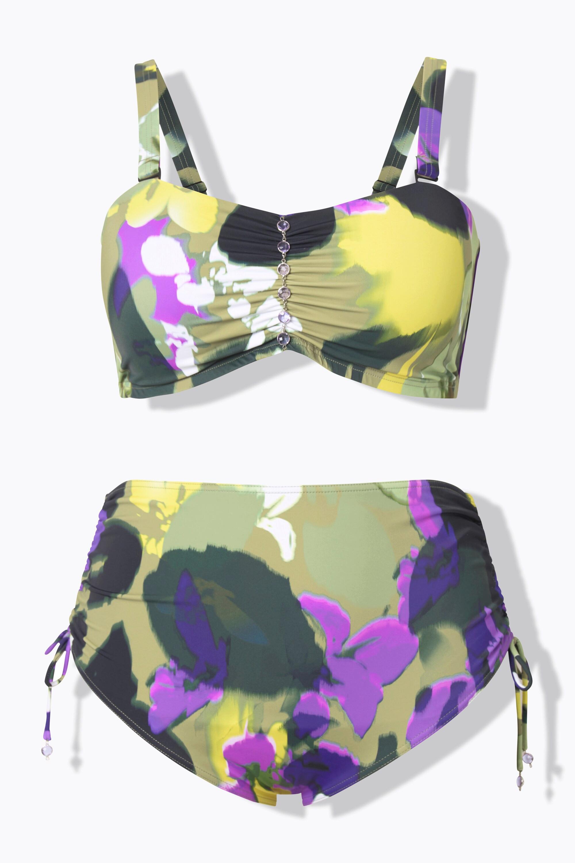 Ulla Popken Bikini Fiori Spalline regolabili Arricciatura Vita alta  