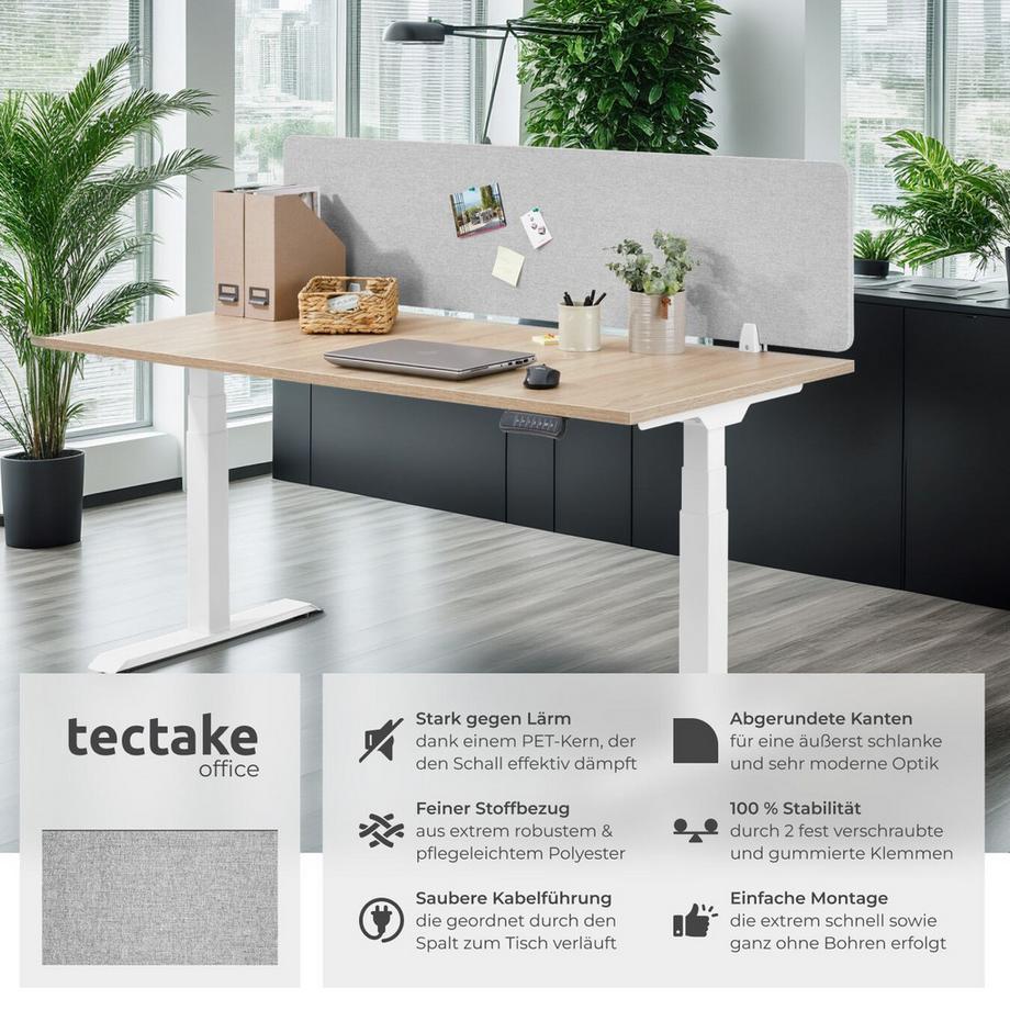 Tectake  Schreibtisch Trennwand Noisy in 2 Größen mit schallabsorbierendem PET-Kern 