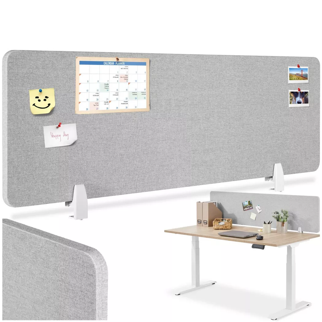 Tectake - Cloison de bureau Noisy avec coins arrondis - 160 x 40 cm, gris